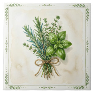 Rustic Watercolor Culinary Herbs Ceramic Tile