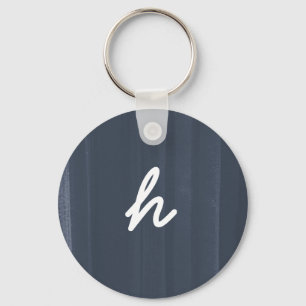 Rustic Watercolor Custom Monogram Blue Keychain