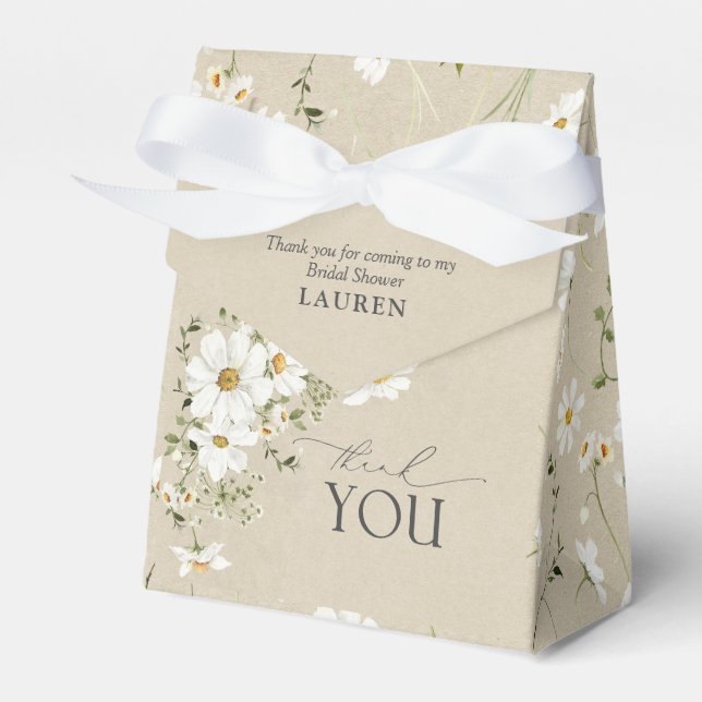Rustic Watercolor Daisy Bridal Shower Thank You Favour Box (Front Side)