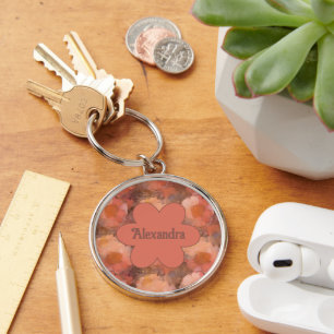 Rustic Watercolor Daisy Floral Pattern Key Ring