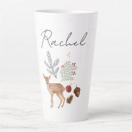 Rustic Watercolor Deer and Botanicals Christmas Latte Mug