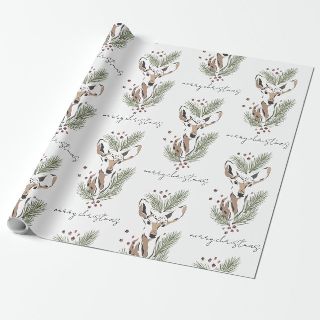 Rustic Watercolor Deer Christmas Pattern Wrapping Paper (Unrolled)