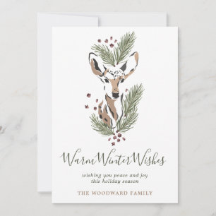 Rustic Watercolor Deer Winter Wishes Holiday Card