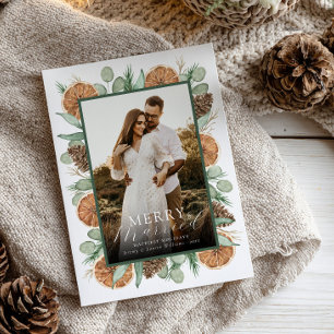Rustic Watercolor Dried Orange Botanical Greenery Holiday Card