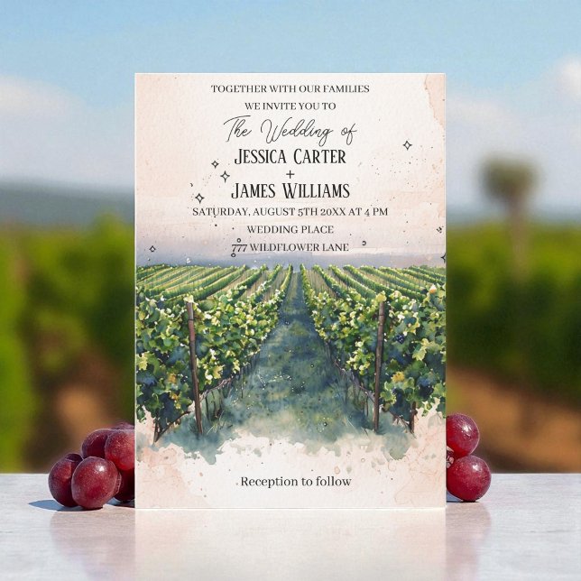 Rustic Watercolor Elegant Vineyard Wedding Invitation (Creator Uploaded)