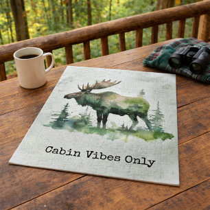  Rustic Watercolor Elk Personalised Family Forest Jigsaw Puzzle