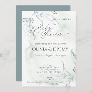 Rustic Watercolor Eucalyptus Foiliage Baby Shower Invitation