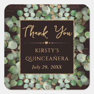 Rustic Watercolor Eucalyptus Foliage Quinceanera Square Sticker