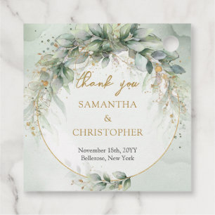 Rustic watercolor eucalyptus greenery gold favour tags