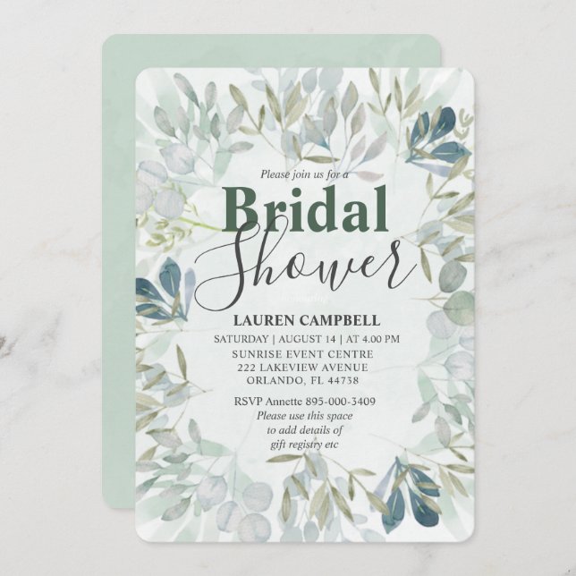 Rustic Watercolor Eucalyptus Greenery  Invitation (Front/Back)