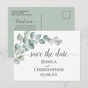 Rustic Watercolor Eucalyptus Greenery Wedding Announcement Postcard