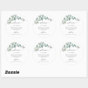 Rustic Watercolor Eucalyptus Greenery Wedding Classic Round Sticker