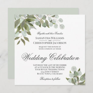 Rustic Watercolor Eucalyptus & Greenery Wedding Invitation