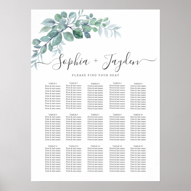 Rustic Watercolor Eucalyptus Greenery Wedding Poster (Front)