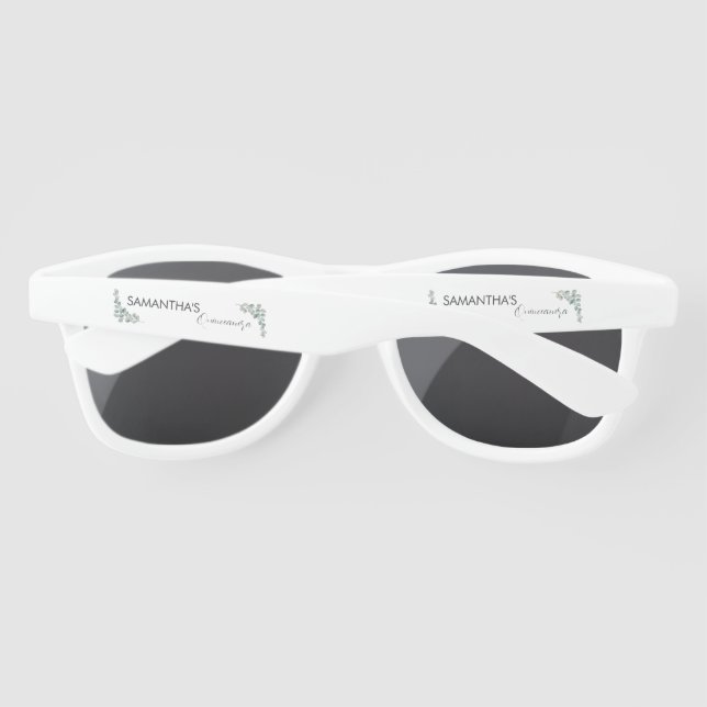 Rustic Watercolor Eucalyptus Greenery Wedding Sunglasses (Back)
