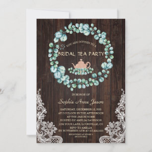 Rustic Watercolor Eucalyptus Lace Bridal Tea Party Invitation