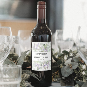 Rustic Watercolor Eucalyptus & Lavender Wedding Wine Label
