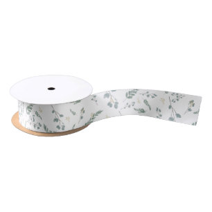 Rustic Watercolor Eucalyptus Leaf Pattern Satin Ribbon