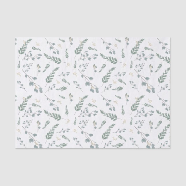 Rustic Watercolor Eucalyptus Leaf Pattern Tissue Paper (Front)
