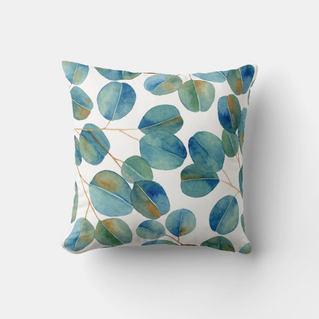 Rustic Watercolor Eucalyptus Leaves   Cushion (Front)