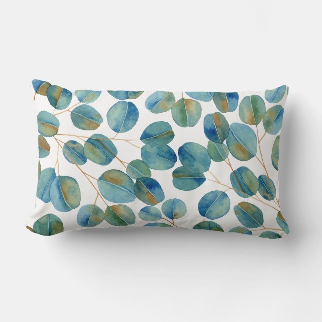Rustic Watercolor Eucalyptus Leaves   Lumbar Cushion (Front)