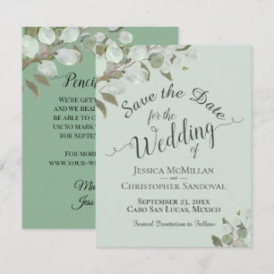 Rustic Watercolor Eucalyptus Leaves Mint Wedding Save The Date