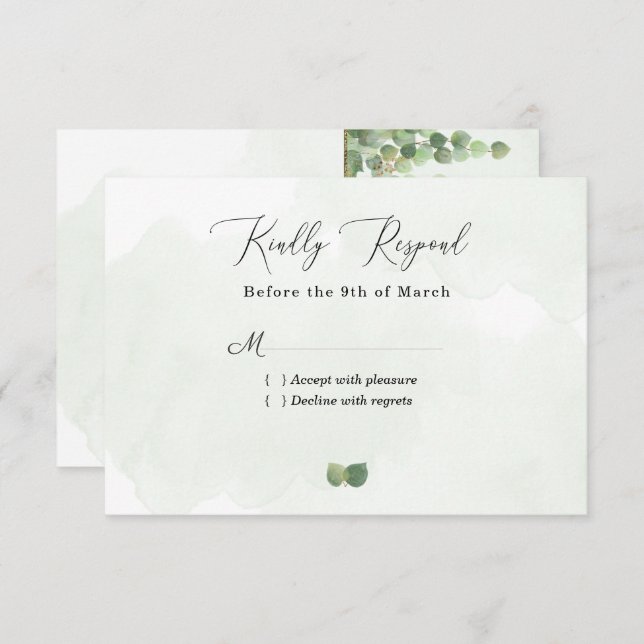 Rustic Watercolor Eucalyptus Leaves Wedding RSVP C (Front/Back)