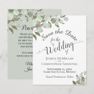 Rustic Watercolor Eucalyptus Leaves White Wedding Save The Date