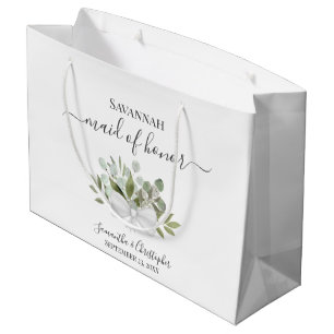 Rustic Watercolor Eucalyptus Wedding Maid of Honor Large Gift Bag