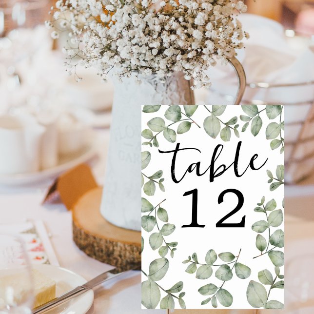 Rustic Watercolor Eucalyptus Wedding Table Number (Creator Uploaded)