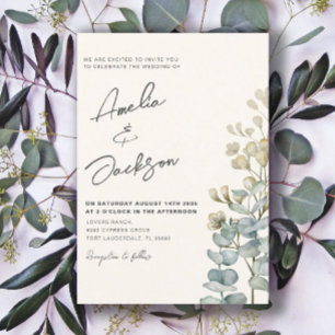 Rustic Watercolor Eucalyputs Greenery Wedding Inv Invitation