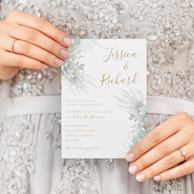 Rustic Watercolor Eucalyputus Sage Green Wedding   Invitation (Creator Uploaded)