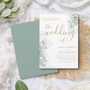 Rustic Watercolor Eucalyputus Sage Green Wedding  Invitation