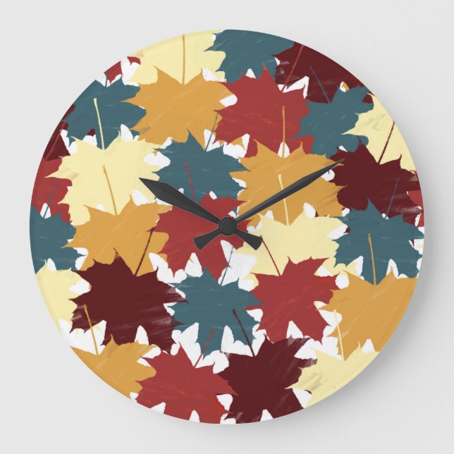 Rustic Watercolor Fall Autumn Leaves Large Clock (Front)