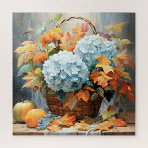 Rustic Watercolor Fall Floral Basket Jigsaw Puzzle