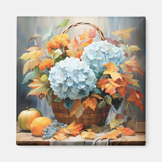 Rustic Watercolor Fall Floral Basket Magnet (Front)