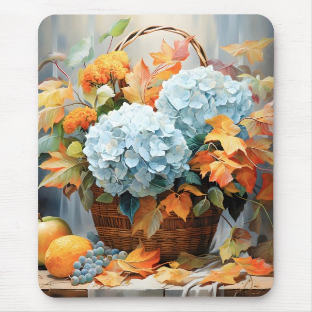 Rustic Watercolor Fall Floral Basket Mouse Pad (Front)