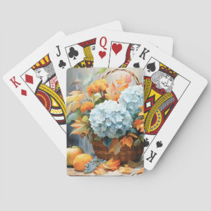 Rustic Watercolor Fall Floral Basket Playing Cards