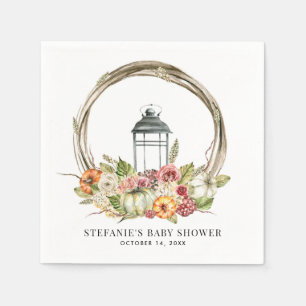 Rustic Watercolor Fall Harvest Wreath Baby Shower Napkin