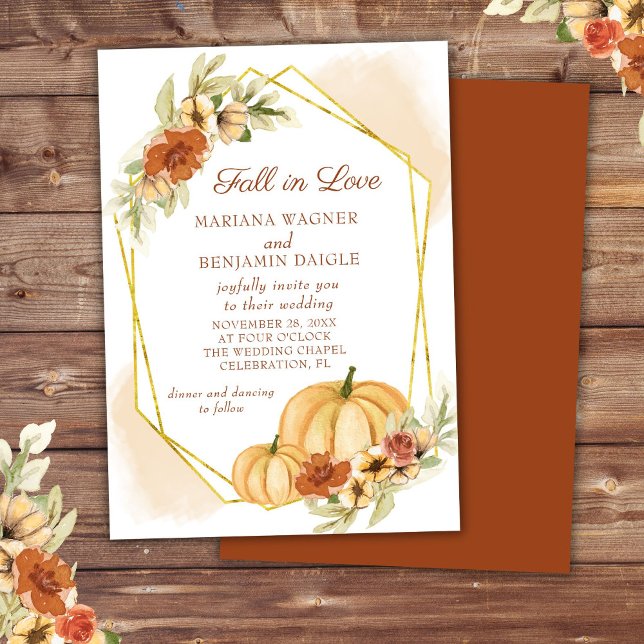 Rustic Watercolor Fall in Love Pumpkin Wedding Invitation (Creator Uploaded)