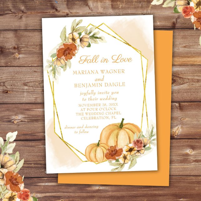 Rustic Watercolor Fall in Love Pumpkin Wedding  Invitation (Creator Uploaded)