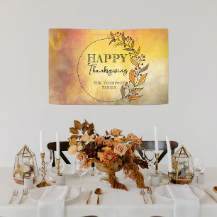 Rustic Watercolor Fall Leaves Family Thanksgiving Banner