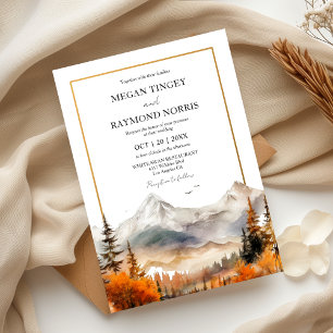 Rustic Watercolor Fall Mountain Wedding  Invitation