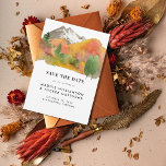 Rustic Watercolor Fall Mountain Wedding Photo  Save The Date<br><div class="desc">Rustic Watercolor Fall Mountain Wedding Photo Save the Date - featuring a gorgeous fall mountain landscape with modern typography. A full bleed photo of the Bride and Groom is featured on the back of the Save the Date. Announcement is part of a collection.</div>