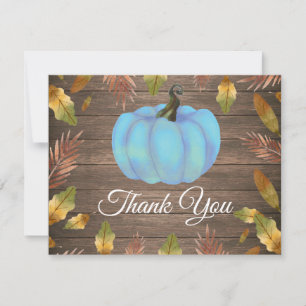 Rustic Watercolor Fall Pumpkin Blue Thank You card