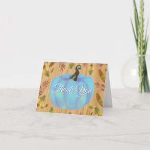 Rustic Watercolor Fall Pumpkin Blue Thank You card