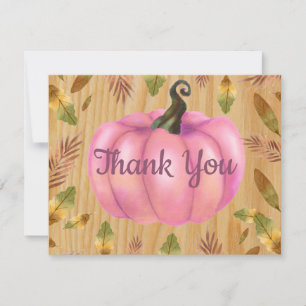 Rustic Watercolor Fall Pumpkin Pink Thank You card