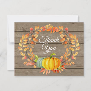 Rustic Watercolor Fall Pumpkin Thank You card