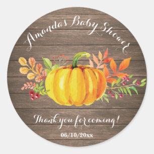 Rustic Watercolor Fall Pumpkin Thank You Favor Classic Round Sticker
