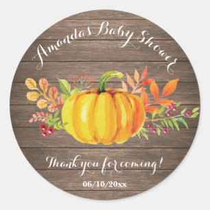 Rustic Watercolor Fall Pumpkin Thank You Favour Classic Round Sticker